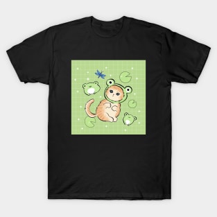 Kawaii Frog and Cat with Toad Hat - Retro 90s Cottagecore Aesthetic featuring Happy Froge Kitten T-Shirt